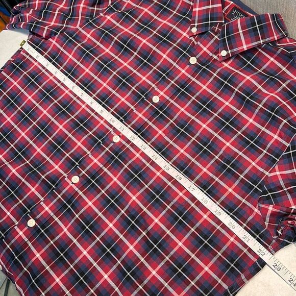 UnTuckIt Men’s Button Front Shirt Sz Large Red Blue Plaid Long Slv Wrinkle Free - Picture 5 of 6